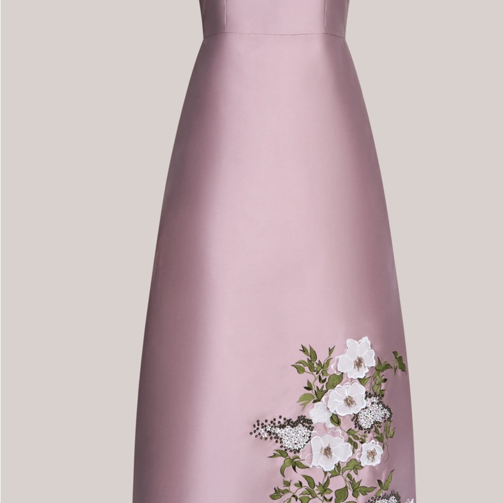 Kay Unger Lavender Floral Embroidered Maxi Gown